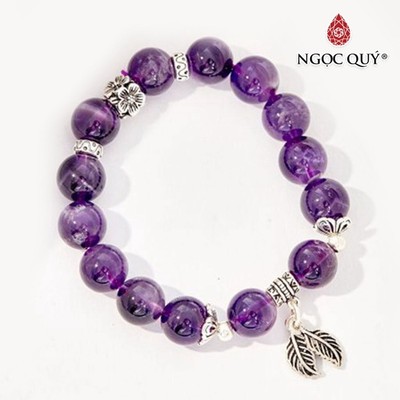 Vòng tay Thạch Anh Tím charm lá Mẫu VC0870 - Ngọc Quý