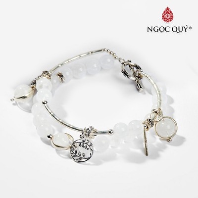 Vòng tay 2 lines thạch anh ưu linh trắng charm trái tim Mẫu VC0524 - Ngọc Quý