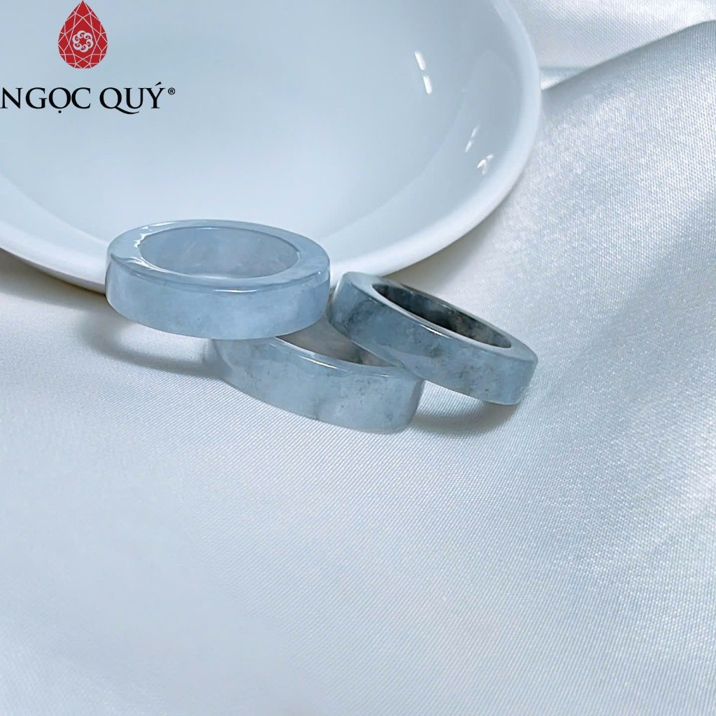 Nhẫn cẩm thạch A Myanmar Ngọc Quý - Nhẫn ngọc phỉ thúy type A chất nếp băng bản vuông gà đen LM25 - 