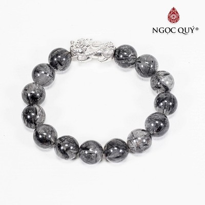 Vòng tay thạch anh tóc đen phối tỳ hưu S925 hạt 12mm Mẫu VC1287 - Ngọc Quý