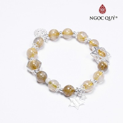 Vòng tay thạch anh tóc vàng phối charm ngôi sao hạt 8mm Mẫu VC0693 - Ngọc Quý