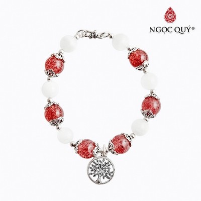 Vòng tay đá thạc anh dâu mix ưu linh trắng Mẫu VC0771 - Ngọc Quý