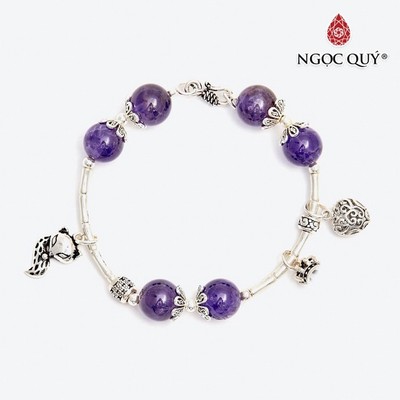 Vòng tay Thạch Anh Tím phối charm hồ ly Mẫu VC0142 - Ngọc Quý