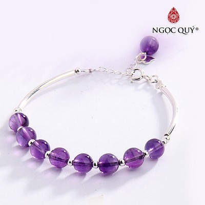 Vòng tay Thạch Anh Tím phối charm ống S925 Mẫu VC1060 - Ngọc Quý