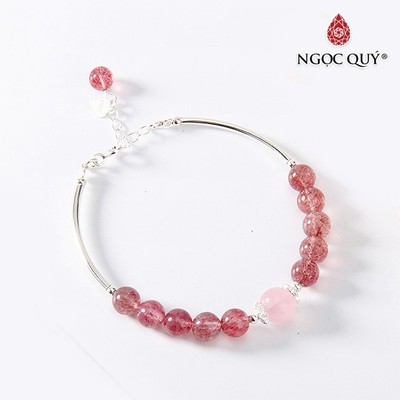 Vòng tay thạch anh dâu phối charm ống S925 Mẫu VC0792 - Ngọc Quý