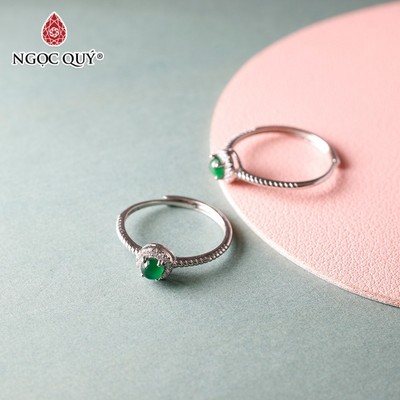 Nhẫn cẩm thạch - Nhẫn phỉ thúy băng lục type A free size hạt 4mm - Ngọc Quý
