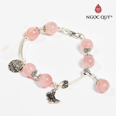 Vòng tay Thạch Anh Hồng charm sen S925 Mẫu VC0165 - Ngọc Quý