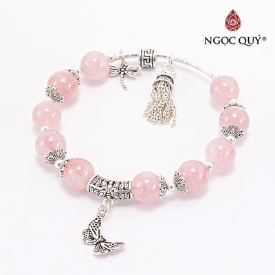 Vòng Thạch Anh Hồng nhạt phối charm chuông S925 Mẫu VC0802 - Ngọc Quý