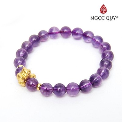 Vòng tay Thạch Anh Tím charm con giáp S925 mạ vàng - Ngọc Quý