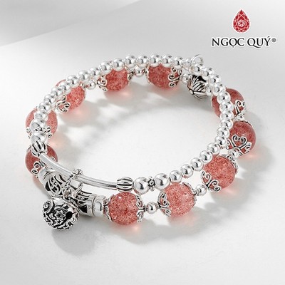 Vòng 2 line thạch anh dâu phối charm S925 Mẫu VC0786 - Ngọc Quý