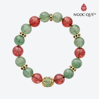 Vòng tay thạch anh dâu phối charm đính đá Mẫu VC0769 - Ngọc Quý