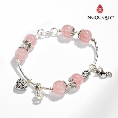 Vòng tay Thạch Anh Hồng phối charm hồ ly S925 Mẫu VC0142 - Ngọc Quý