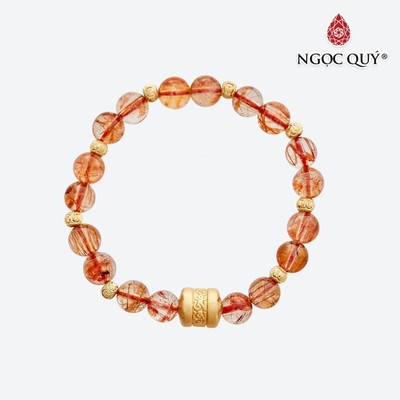 Vòng tay thạch anh tóc đỏ phối charm S925 mạ vàng Mẫu VC0647 - Ngọc Quý
