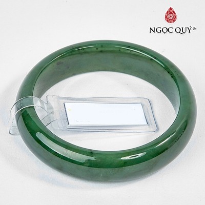 Vòng tay ngọc bích liền khối bản hẹ nephrite ni 53 ( kèm kiểm định) - Ngọc Quý