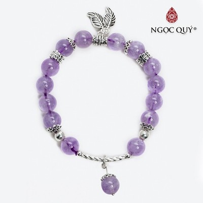 Vòng tay thạch anh tím ngọc charm lá S925 Mẫu VC1064 - Ngọc Quý
