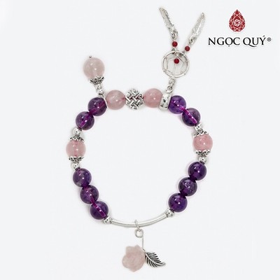 Vòng Thạch Anh Tím mix Thạch Anh Hồng và hoa mẫu đơn Mẫu VC0860  - Ngọc Quý