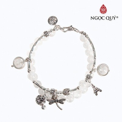 Vòng tay đôi thạch anh ưu linh trắng charm hồ lô Mẫu VC0511 - Ngọc Quý