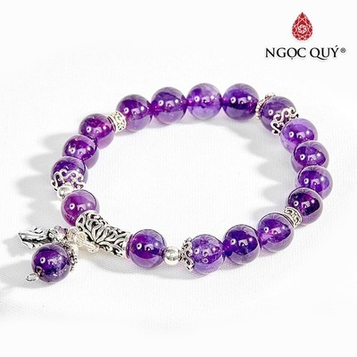 Vòng tay đá thạch anh tím mix charm S925 Mẫu VC0121 - Ngọc Quý