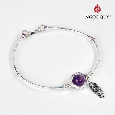 Vòng tay S925 Thạch Anh Tím phối charm lá Mẫu VC0123 - Ngọc Quý