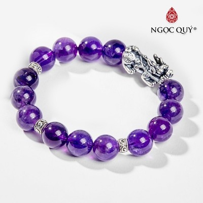 Vòng tay đá Thạch Anh Tím charm tỳ hưu Mẫu VC0136 - Ngọc Quý