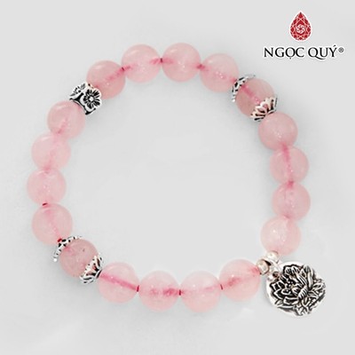 Vòng tay Thạch Anh Hồng charm hoa sen Mẫu VC0112 - Ngọc Quý