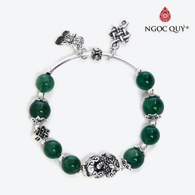 Vòng tay thạch anh dâu xanh đá phối tỳ hưu S925 Thái Mẫu VC0504 - Ngọc Quý
