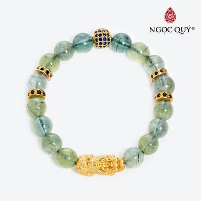 Vòng tay thạch anh xanh phối tỳ hưu S925 mạ vàng Mẫu VC0863 - Ngọc Quý