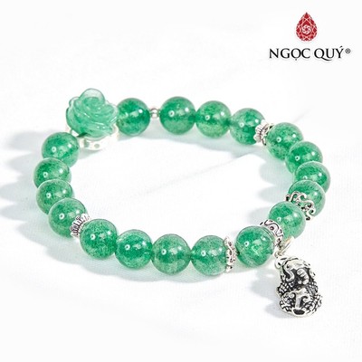 Vòng tay đá thạch anh xanh phối charm tỳ hưu treo Mẫu VC0818 - Ngọc Quý