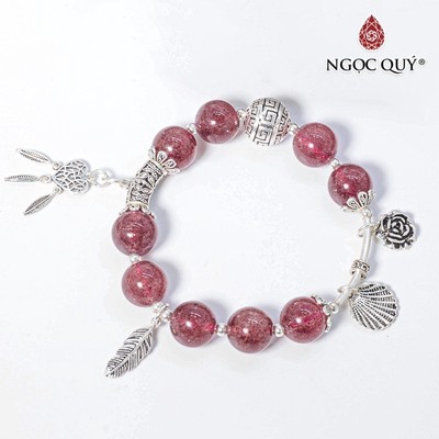 Vòng tay thạch anh dâu phối charm hoa S925 Mẫu VC0753 - Ngọc Quý