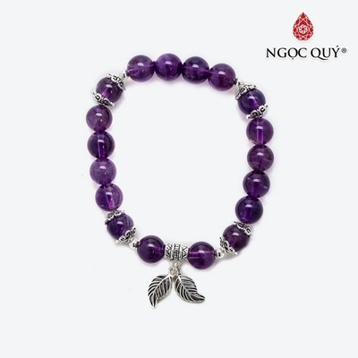 Vòng tay Thạch Anh Tím charm lá Mẫu VC0158 - Ngọc Quý