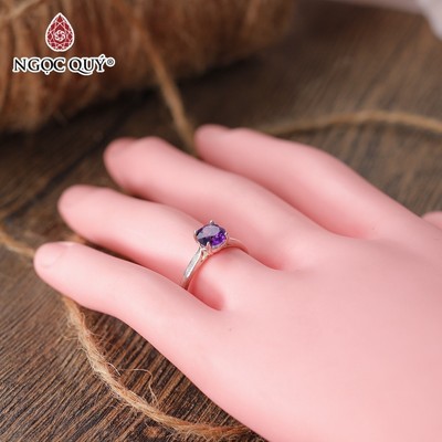 Nhẫn S925 mỏng thạch anh tím - Ngọc Quý