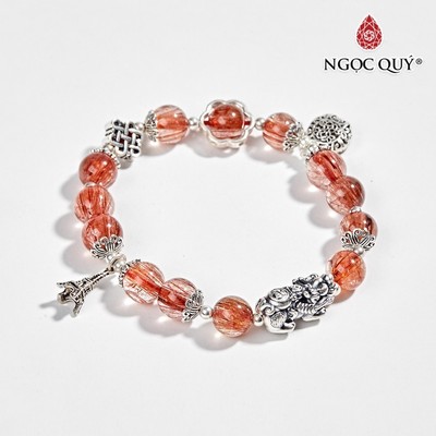 Vòng tay thạch anh tóc đỏ đốt trúc phối charm treo hạt 8mm Mẫu VC0582 - Ngọc Quý