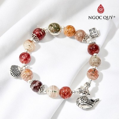 Vòng Tay thạch anh ưu linh đa sắc phối charm cá voi Mẫu VC0484 - Ngọc Quý
