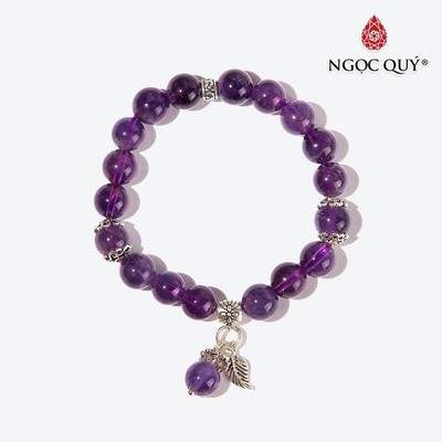 Vòng tay Thạch Anh Tím phối charm lá nhỏ Mẫu VC0873 - Ngọc Quý