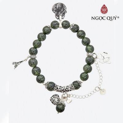 Vòng tay thạch anh tóc xanh phối hồ ly thạch anh tóc đen Mẫu VC0639 - Ngọc Quý