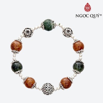 Vòng tay Thạch Anh tóc đa sắc charm hoa sen Mẫu VC0477 - Ngọc Quý