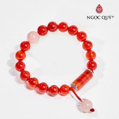 Vòng tay mã não đỏ mix hạt màu hồng size hạt 8mm Mẫu VC1236 - Ngọc Quý