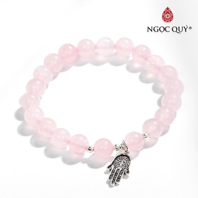 Vòng tay Thạch Anh Hồng phối bàn tay hamsa S925 Mẫu VC0138 - Ngọc Quý