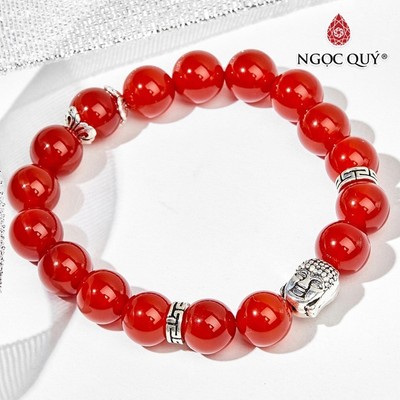 Vòng Tay Đá mã não đỏ Phối Charm Phật S925 Size Hạt 10mm Mẫu VC0133 - Ngọc Quý