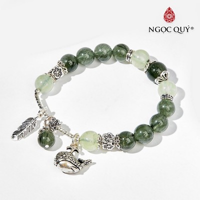 Vòng thạch anh tóc xanh phối TA Xanh charm cá voi hạt 8mm Mẫu VC0602 - Ngọc Quý