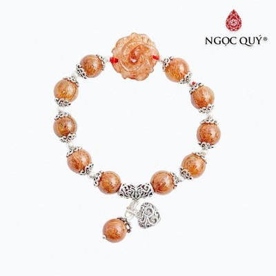 Vòng tay hoa mẫu đơn thạch anh tóc đỏ Mẫu VC0650 - Ngọc Quý