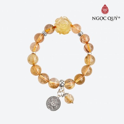 Vòng tay thạch anh tóc vàng charm mẫu đơn Mẫu VC1263 - Ngọc Quý