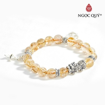 Vòng thạch anh tóc vàng phối tỳ hưu S925 hạt 8mm Mẫu VC0617 - Ngọc Quý