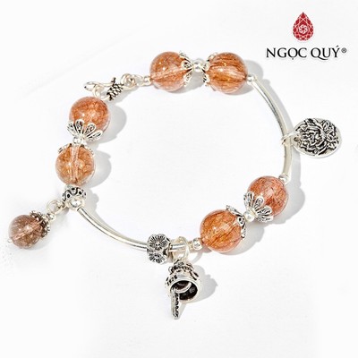 Vòng tay thạch anh tóc đỏ phối charm S925 Mẫu VC0599 - Ngọc Quý