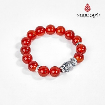 Vòng Tay Đá Mã Não Đỏ Phối Charm Tỳ Hưu S925 Size Hạt 12mm Mẫu VC0143 - Ngọc Quý