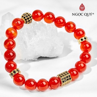 Vòng tay đá mã não đỏ phối charm đính đá size hạt 8mm Mẫu VC0134 - Ngọc Quý