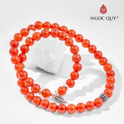 Vòng Tay Đôi Mã Não Đỏ Charm Lá Mẫu VC0139 - Ngọc Quý