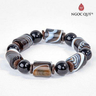 Vòng Tay Mã Não Đen Đốt Tròn Đốt 14mm - Ngọc Quý