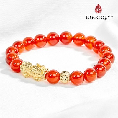 Vòng Mã Não Đỏ Phối Tỳ Hưu S925 Mạ Vàng Size Hạt 8mm Mẫu VC0115 - Ngọc Quý