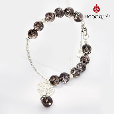 Vòng tay thạch anh tóc đen charm cây Mẫu VC0643 - Ngọc Quý